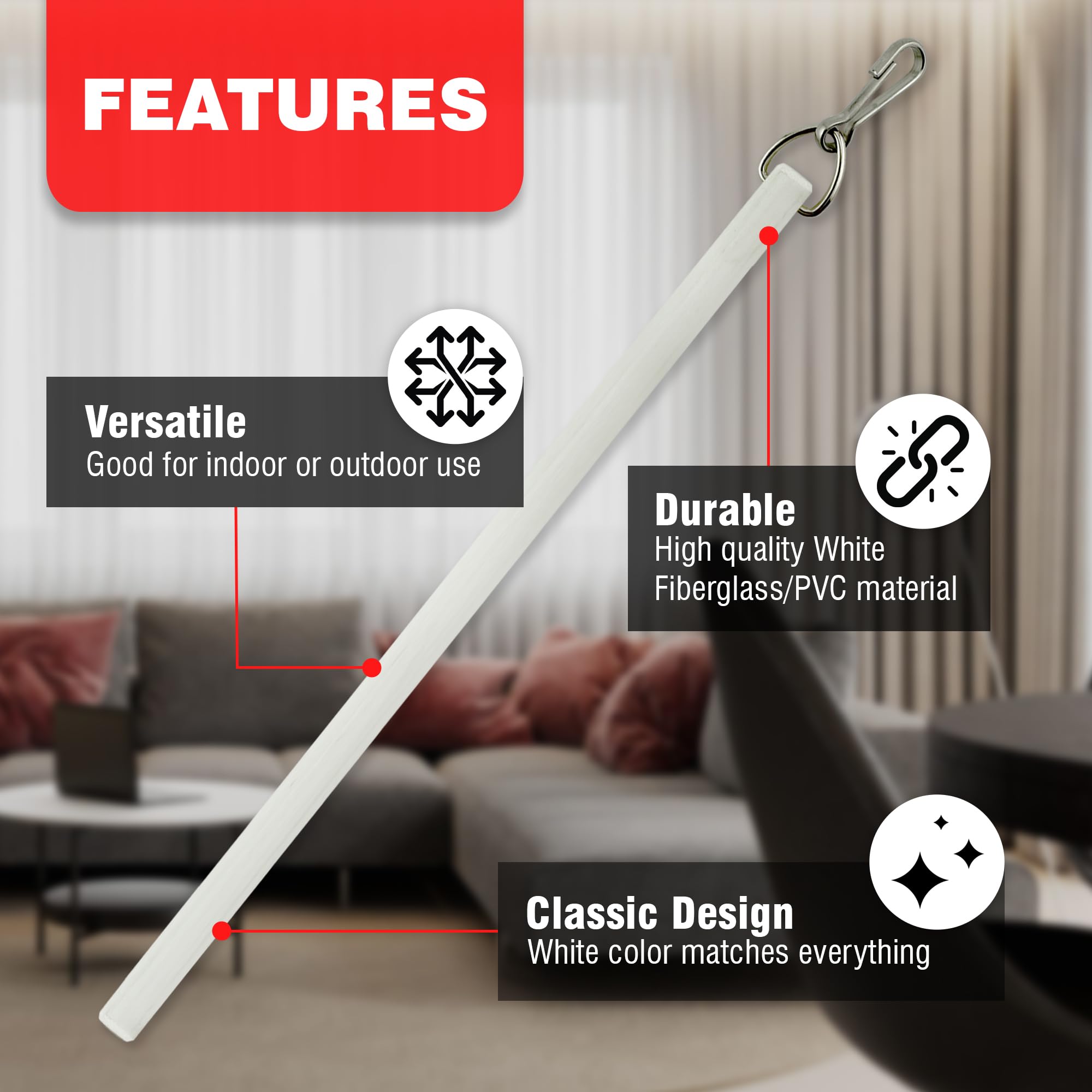 Amazing Drapery Hardware 9.5mm Premium White Fiberglass Drapery Wand, 48-Inches, 2 Pack - Easy Install & Sturdy Curtain Pull Rod - Ideal for High Hanging Drapes & Heavy Curtains in Homes & Offices