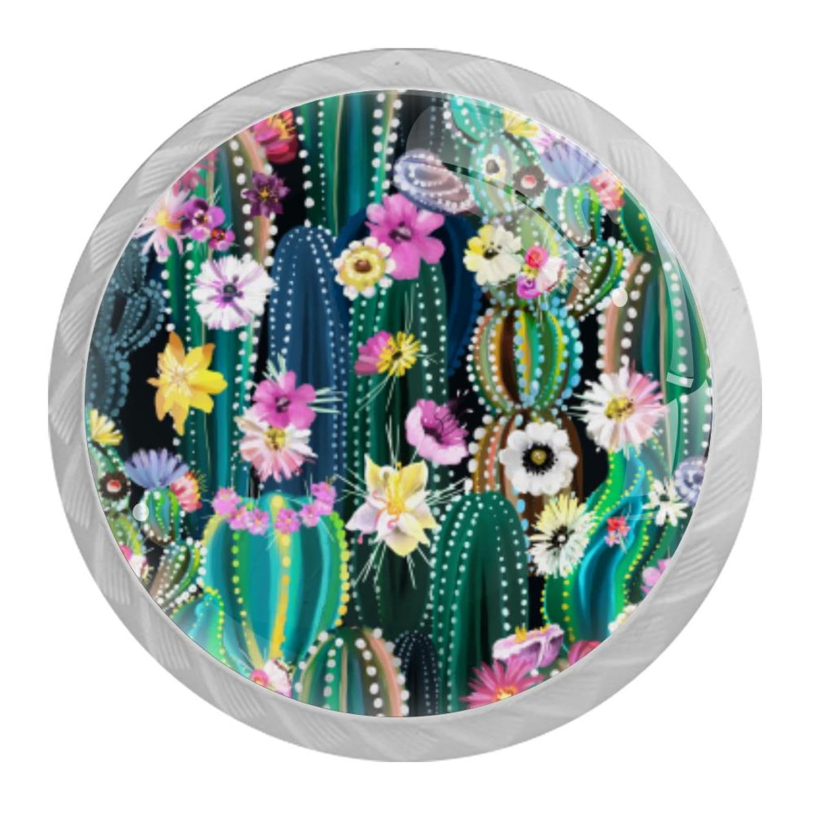 Tqmspg Multi19 4 Pieces Drawer Pulls Cactus Succulents Pattern Door Knobs Dresser Handles For Kitchen Wardrobe Cupboard Hardware Furniture