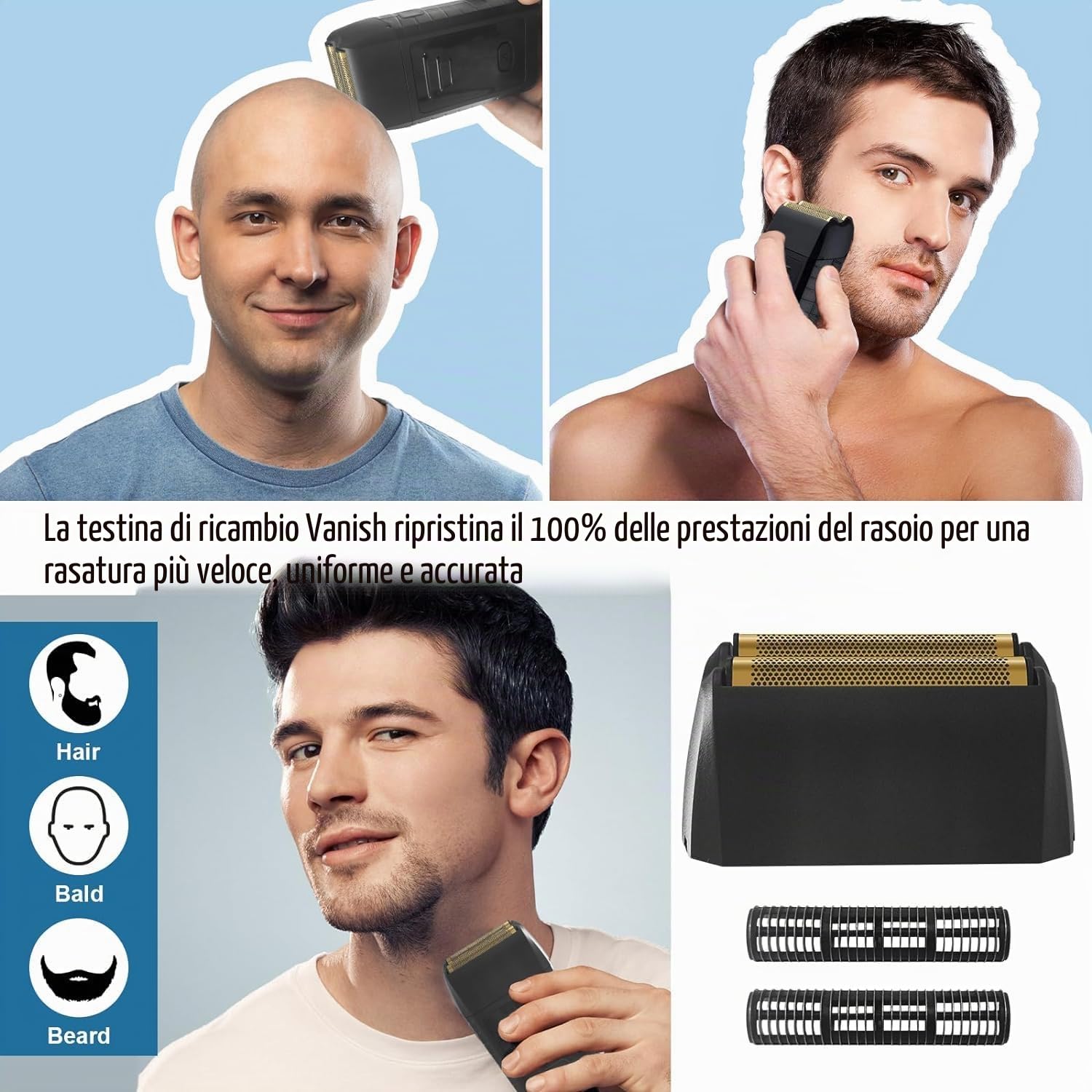 BESTBOMG Confezione da 2 pellicole di ricambio per rasoio compatibile con la scelta 5 Star Series wa*l Vanish 8173-700, colore: Nero