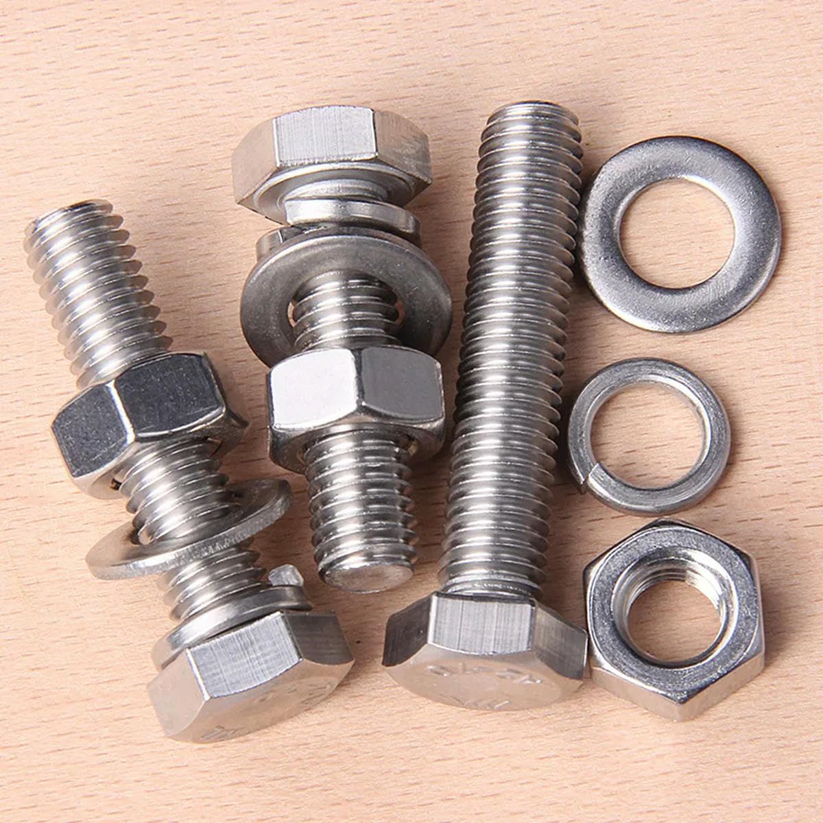 20-1 pièces 304 vis à tête hexagonale en Acier Inoxydable écrous rondelles Plates rondelles de Blocage Kit Hexagonal Ensemble M3 M4 M5 M6 M8 M10 M12 M14 M16-M4 (20 Jeux) -90mm