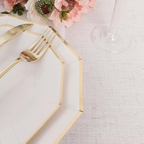 Miniatura 2 de Efavormart - Paquete de 25 platos de papel Decagon blanco con borde dorado de 9 pulgadas, 10.56 ozm