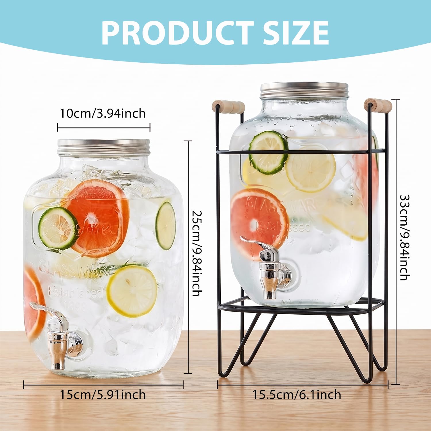 Dispensador de bebidas con grifo, dispensador de limonada de cristal, dispensador de zumo de cristal con tapa, sin BPA, dispensador de agua con base elevada, para cócteles, té helado, té de frutas