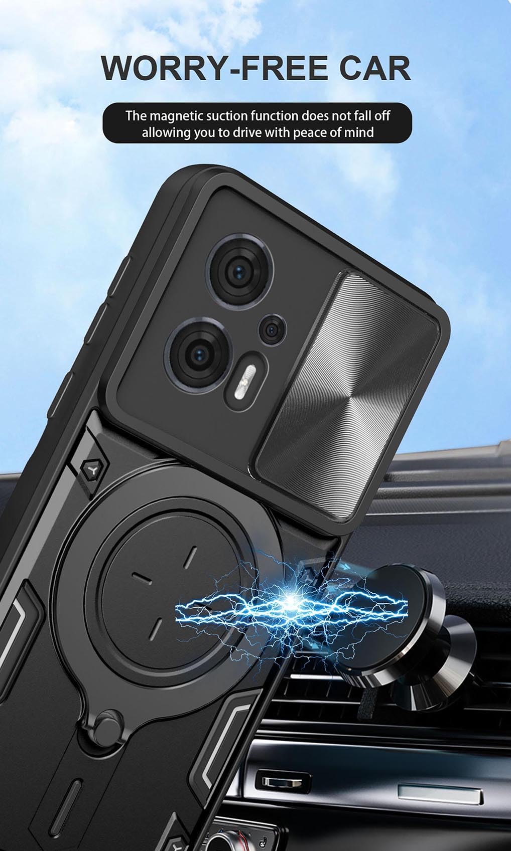 SEAHAI Cover per Motorola Moto G13 / Moto G23 / Moto G53 5G, [Militare Anti- Caduta] Silicone Ultra Sottile Stile Fresco Custodia, con Metallo Magnetico Supporto e Protezione Fotocamera - Blu