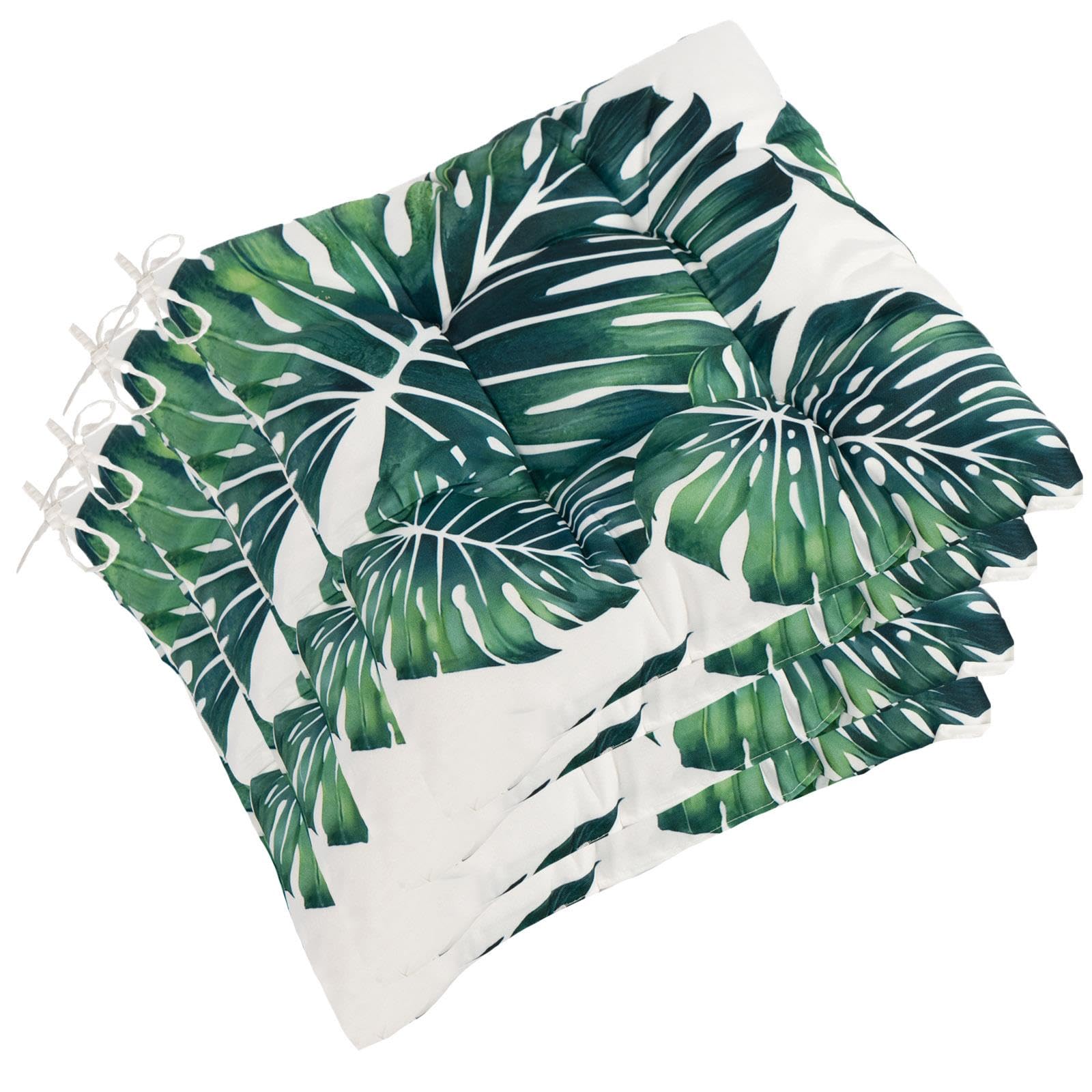 OHS Tropical Leaf Garden Chair Cushions Set of 4, Softy Comfy Patio Chair Cushions Water Resistant Outdoor Seat Pads for Garden Furniture Bistro Chairs, Green/White