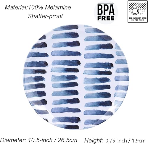 Miniatura 2 de KX-WARE Blue Grid - Platos de melamina, juego de 6 platos de 10.5 pulgadas