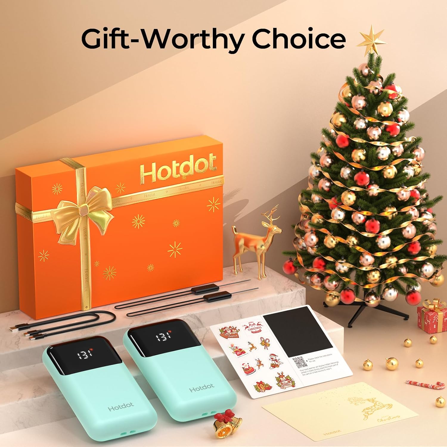 Hotdot Hand Warmers Rechargeable with Gift Box, 4 Pack Electric Hand Warmer with LED Display Battery and Temperature, 4 Heating Levels Portable Hot Hands, for Men, Women, Hunting Cyan