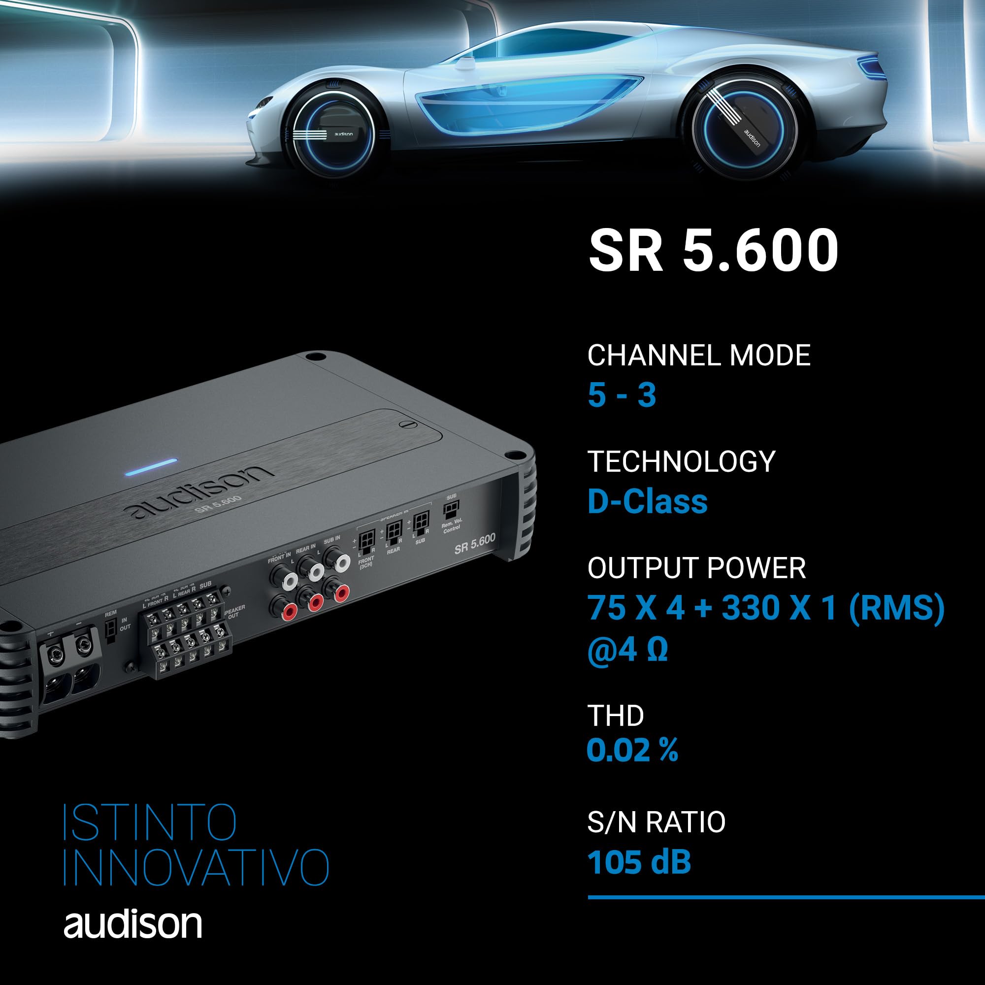 audison SR 5パワーアンプ Audison SR 5.600 SR 5-channel car amplifier — 75 watts RMS x 4 at