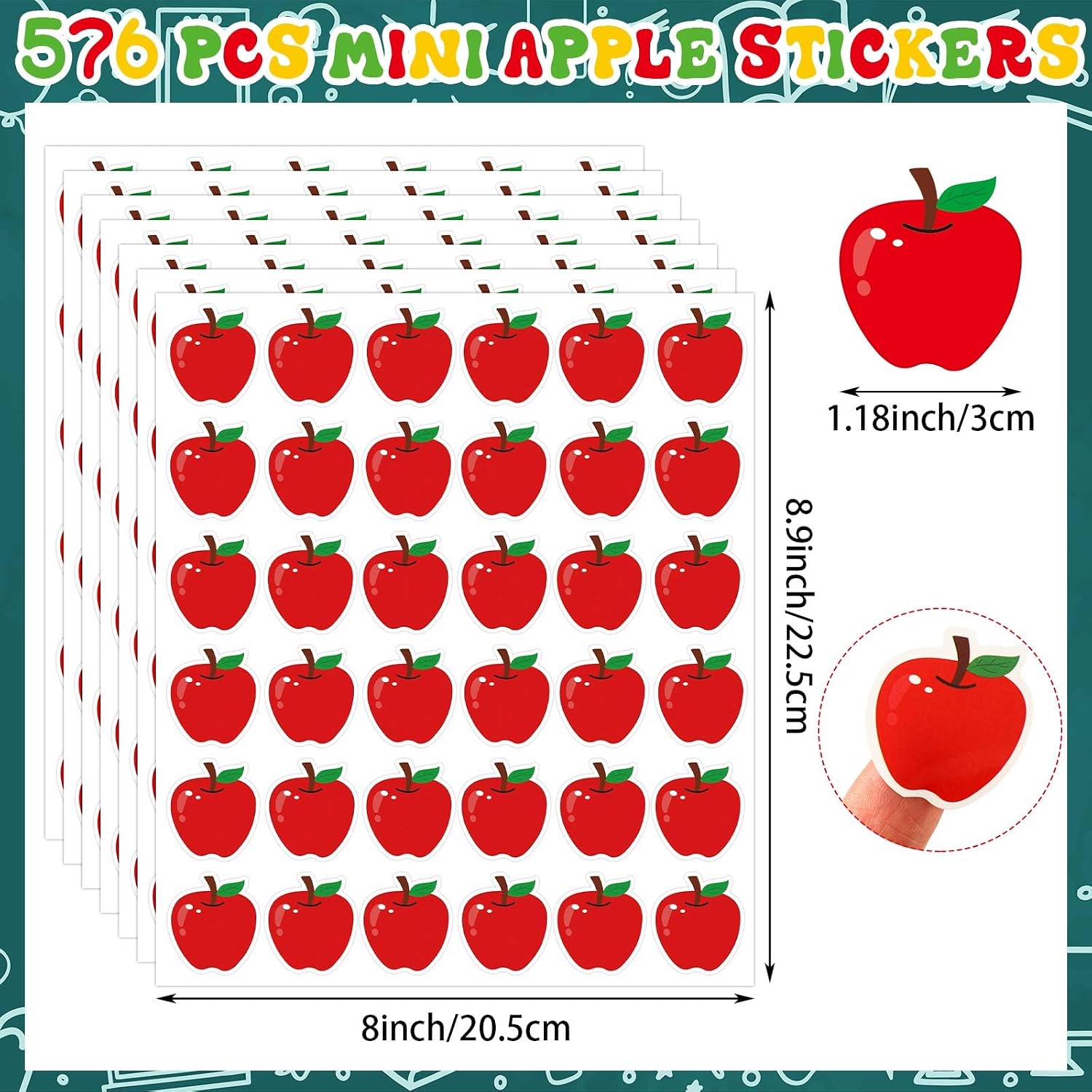 JULMELON 576 PCS Apple Stickers for Kids Teachers Small Red Bulk Classroom image 2