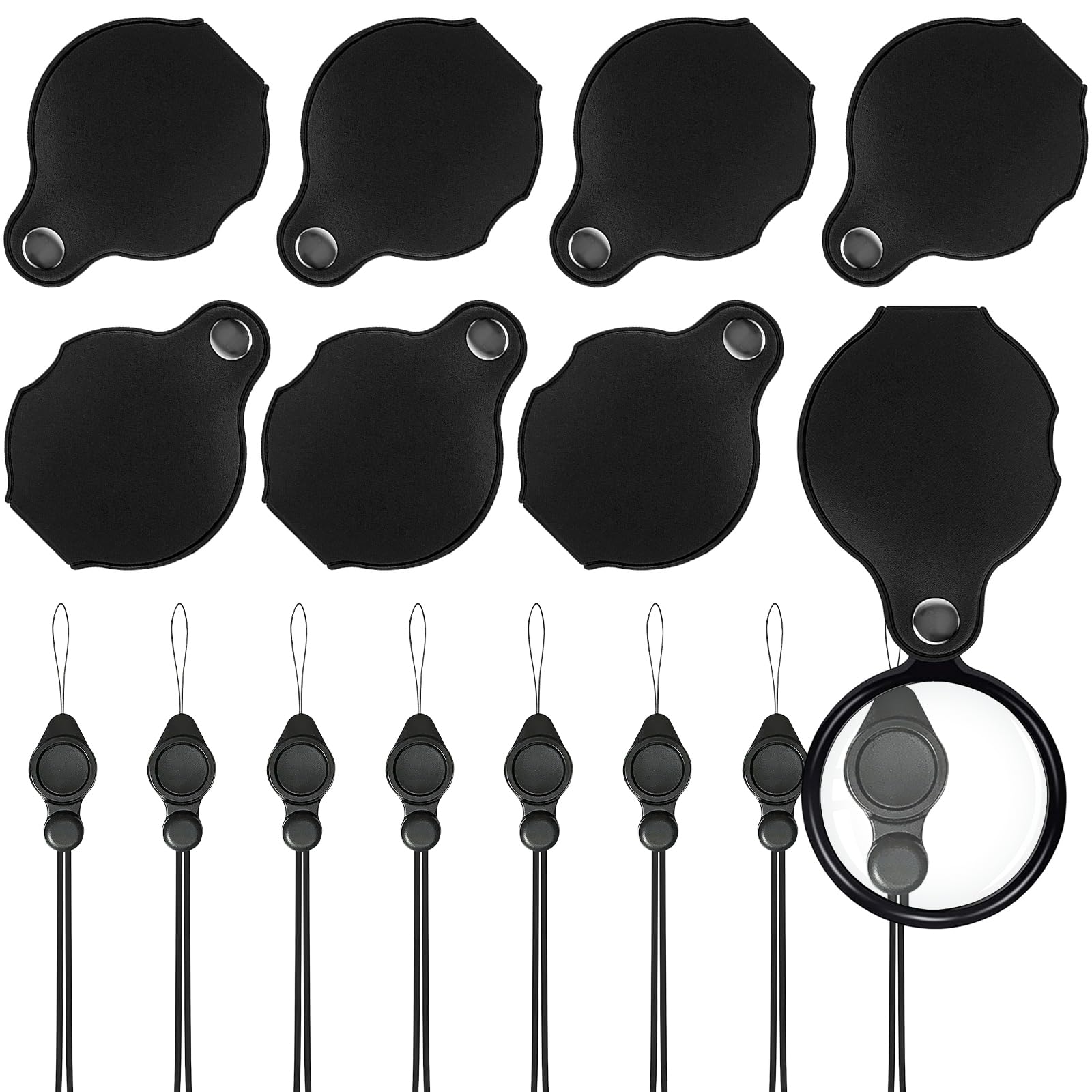 Elezeal 8-Pack Folding Magnifying Glass with Lanyard, 10X Mini Pocket Magnifier