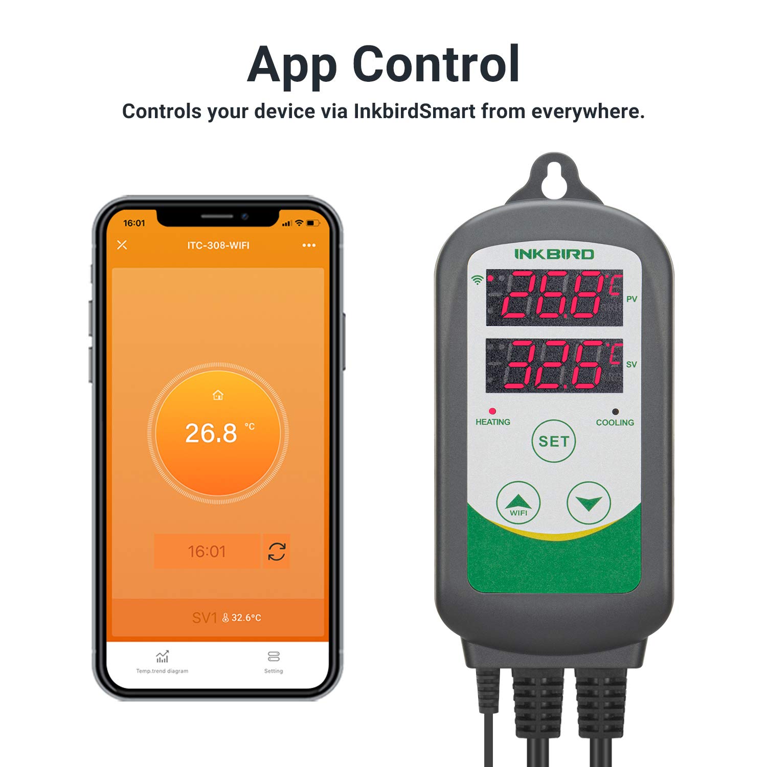 Inkbird ITC-308-WIFI temperatur Thermostat, 230V Heizung Kühlung Steckdose mit wasserdichte Sonde Für Aquarium