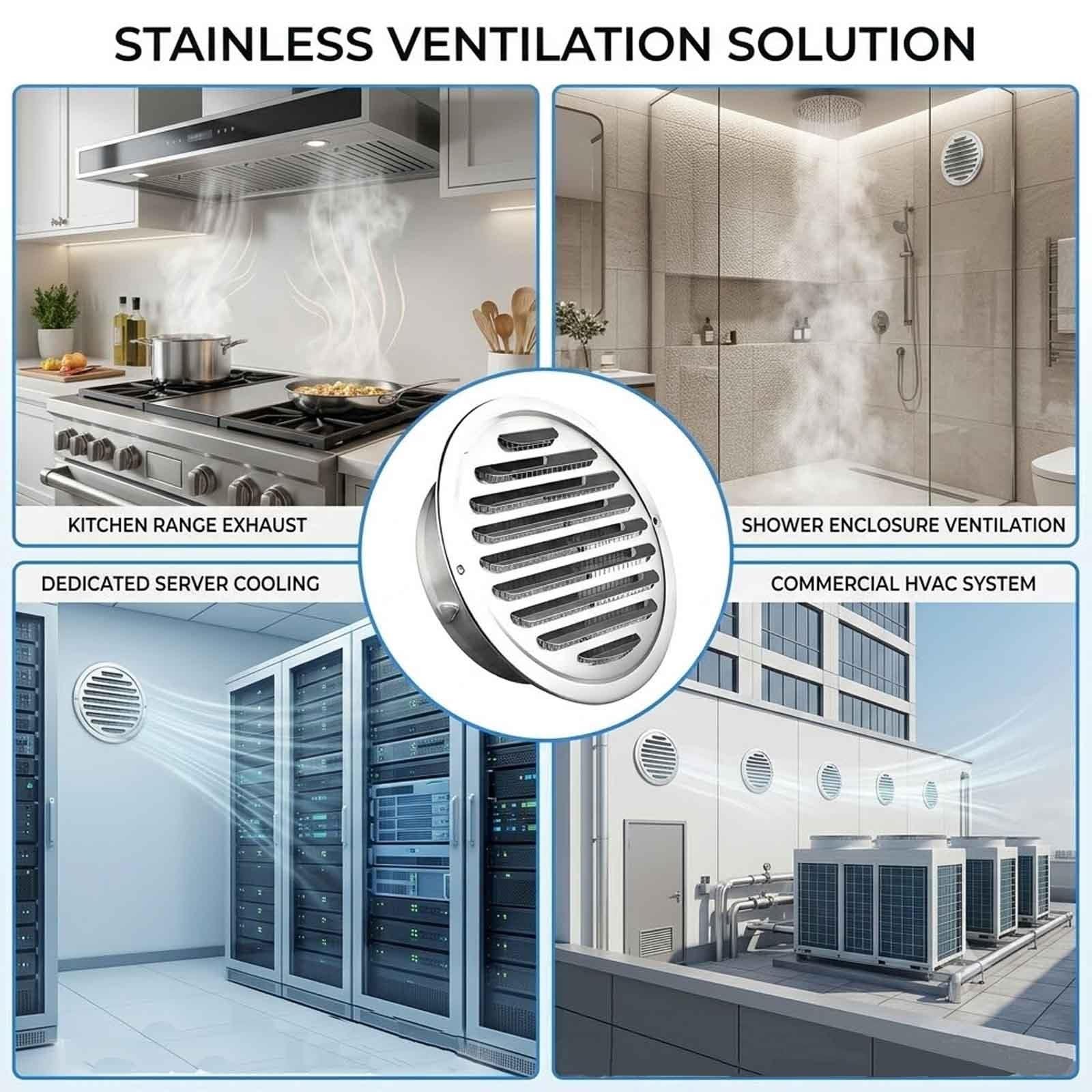 Copertura Di Ventilazione Rotonda Griglie Di Ventilazione In Acciaio Inox Antipioggia Griglia Aerazione A Parete Per Parete Esterna Cucina Bagno Tubo Di Scarico, Con Zanzariera(300mm/11.8in)