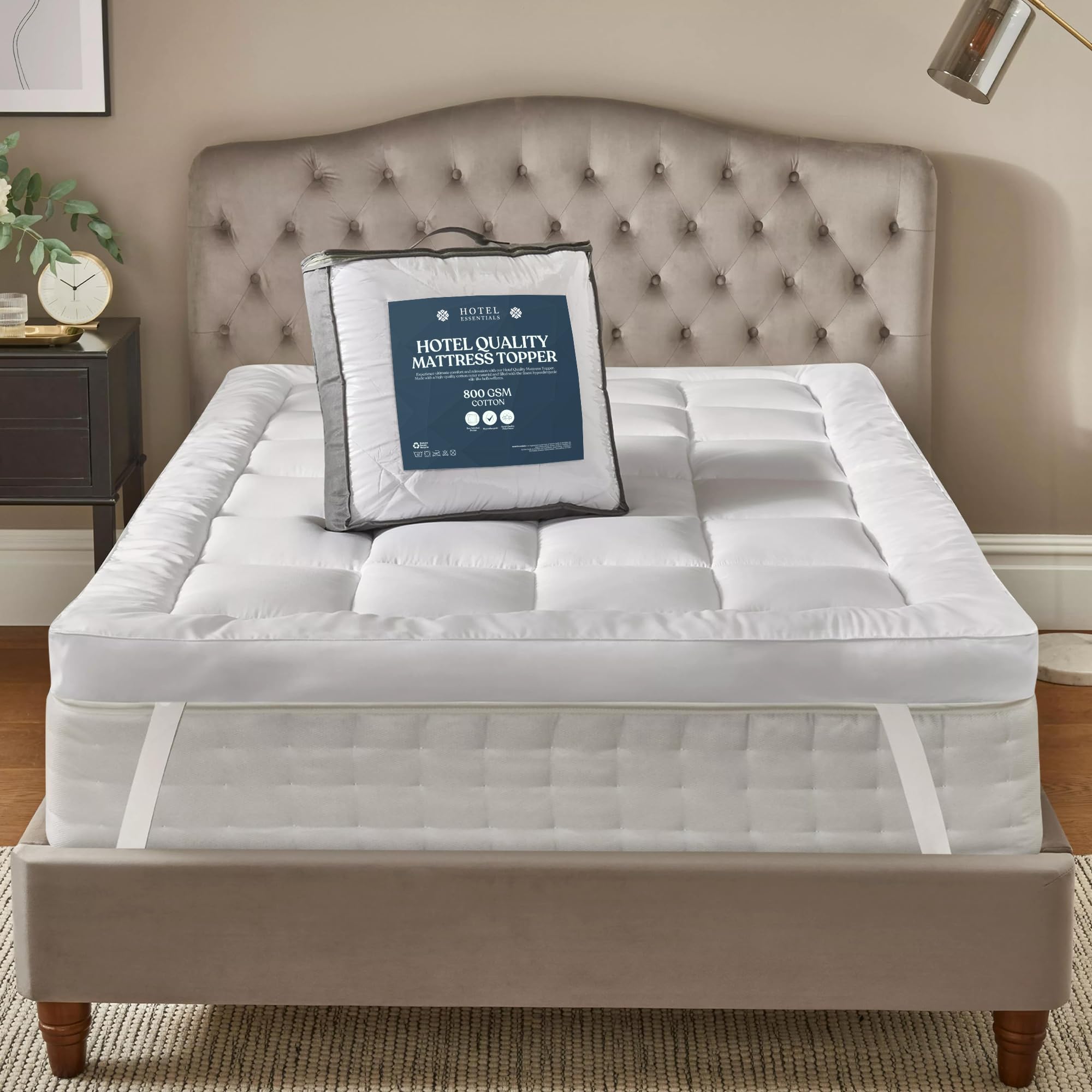 Hotel Essential Hotel Quality Super King Mattress Topper -Egyptian Cotton Covered Box Stit...