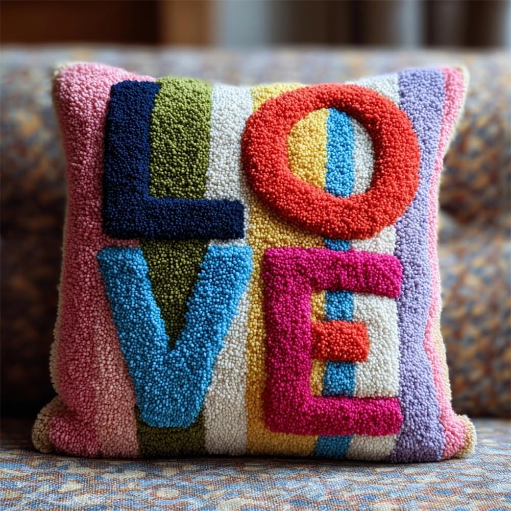 kitphoenix Latch Hook Kits Make Your Own Cushion,Love 17X17Inch Pre-Printed Canvas Crochet Pillow Case Latch Hook Cushion Cover Hobby & Crafts