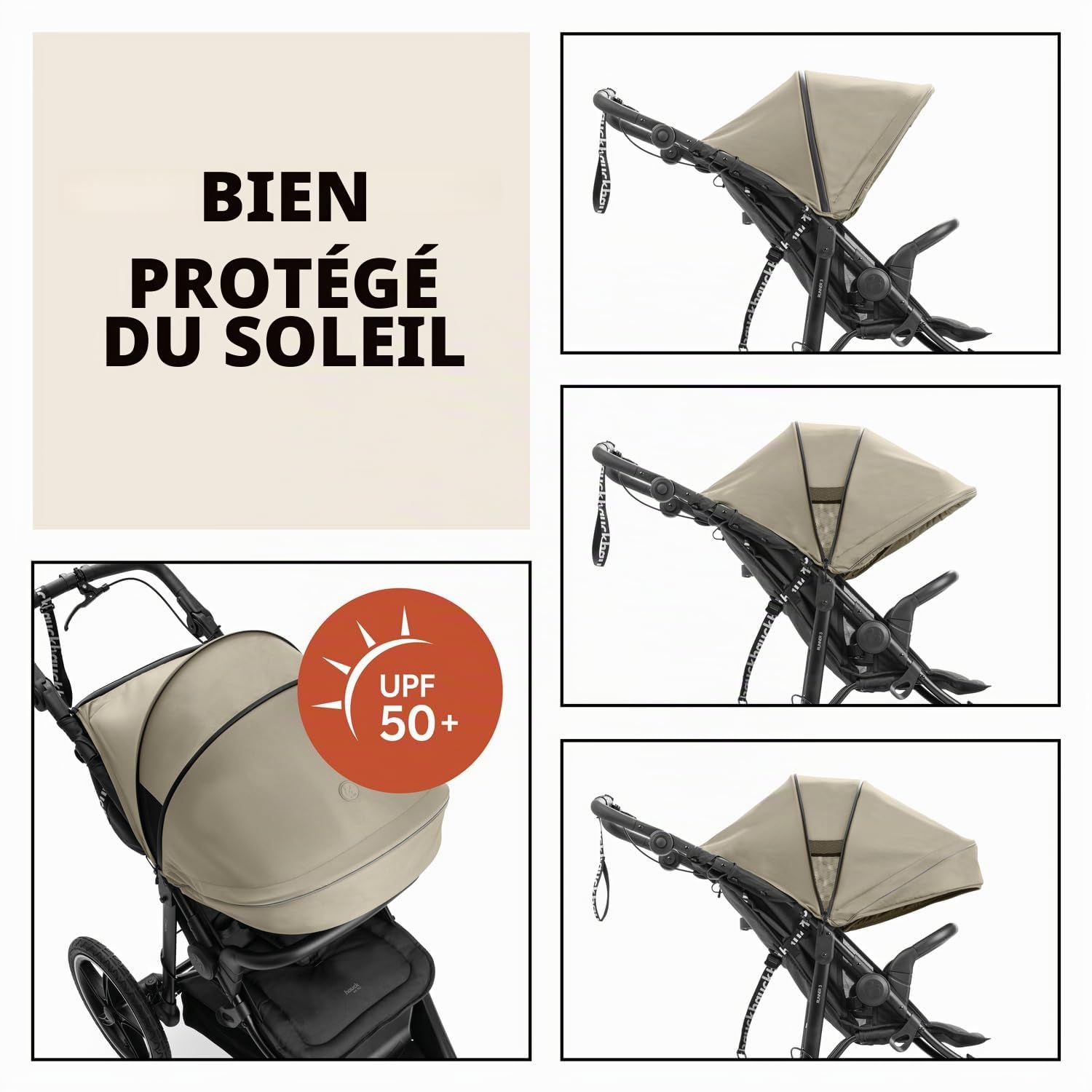 Hauck Runner 3 Olive Poussette tout-terrain robuste avec frein à main, pare-soleil XL, porte-gobelet, housse de pluie, roues pneumatiques XL, dossier inclinable dès la naissance jusqu'à 22 kg, poignée