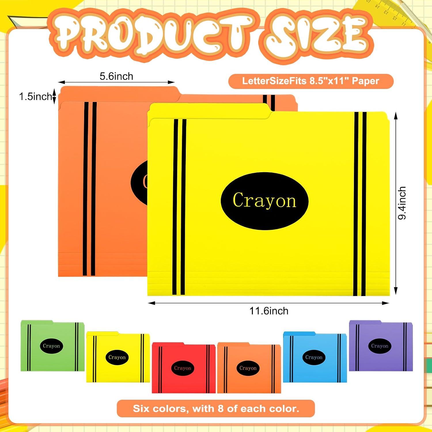 Landhoow 48 Pcs End of Year Teacher Gift Crayon Manilla File Folders 8.5" x 11" Letter Size Cute Decorative File Organizer 1/2 Cut Tab Graduation Back to School Classroom Office Document Organization