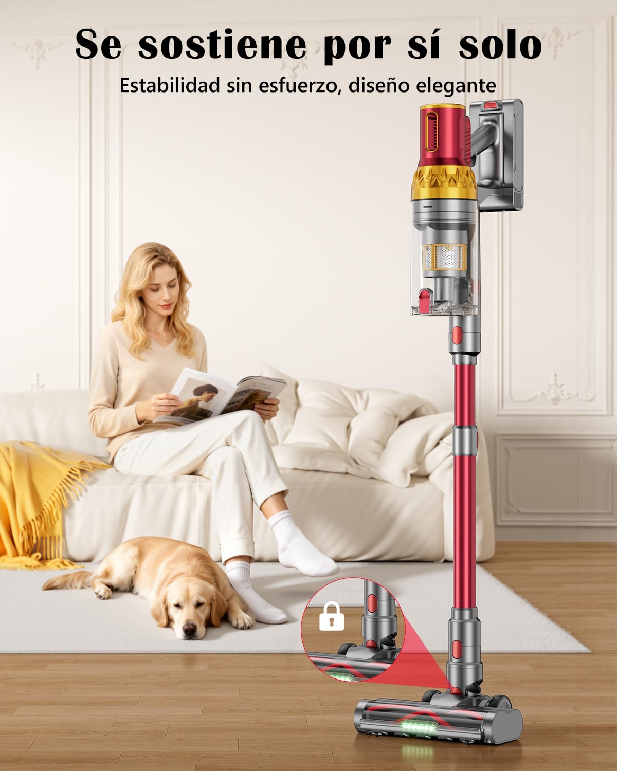 60KPa/600W Aspiradora sin Cable, Aspiradora Fregadora Sin Cable Potente hasta 75Mins, con Carga de Pared Smart Screen, Cepillo Antienredos, Alfombra Pelo Mascota Suelo Sofá