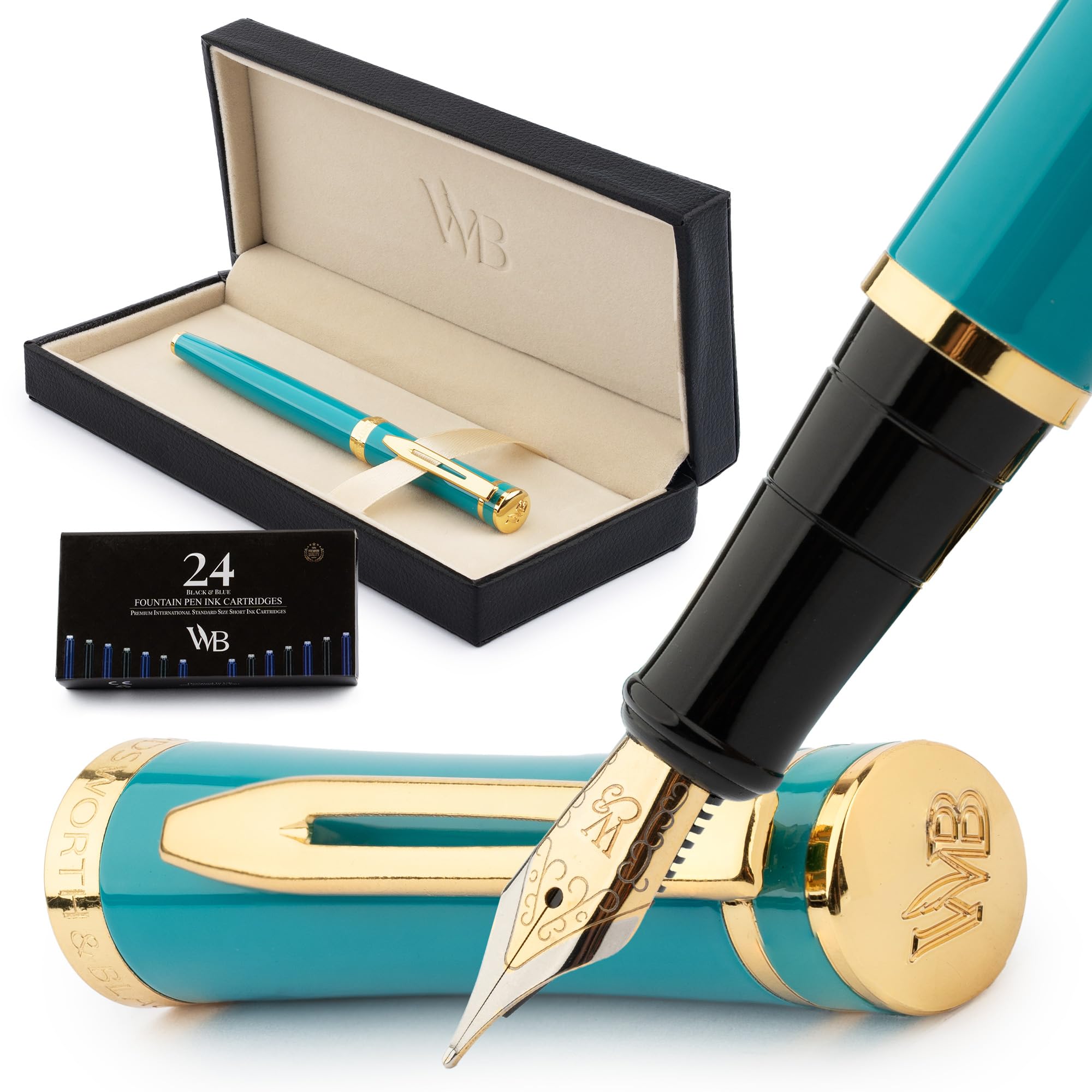 Wordsworth &amp; Black Fountain Pen Set for Writing, Medium Nib, Turquoise