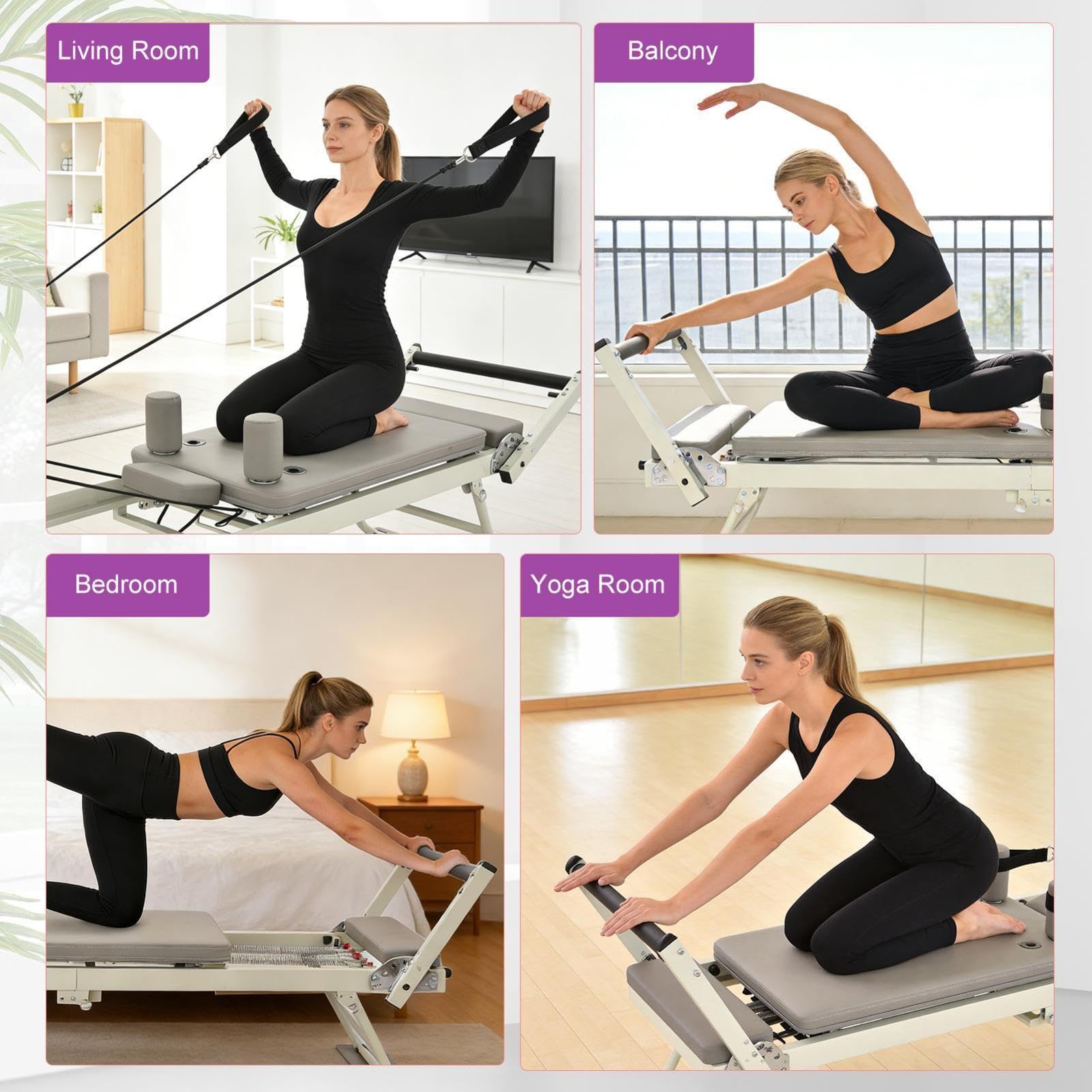 Macchina Pilates Reformer | Peso massimo 136 kg | Portatile Per Allenamento Core, Pilates Reformer Pieghevole Con Di Resistenza | Allenamento In Palestra, Appartamento E Casa