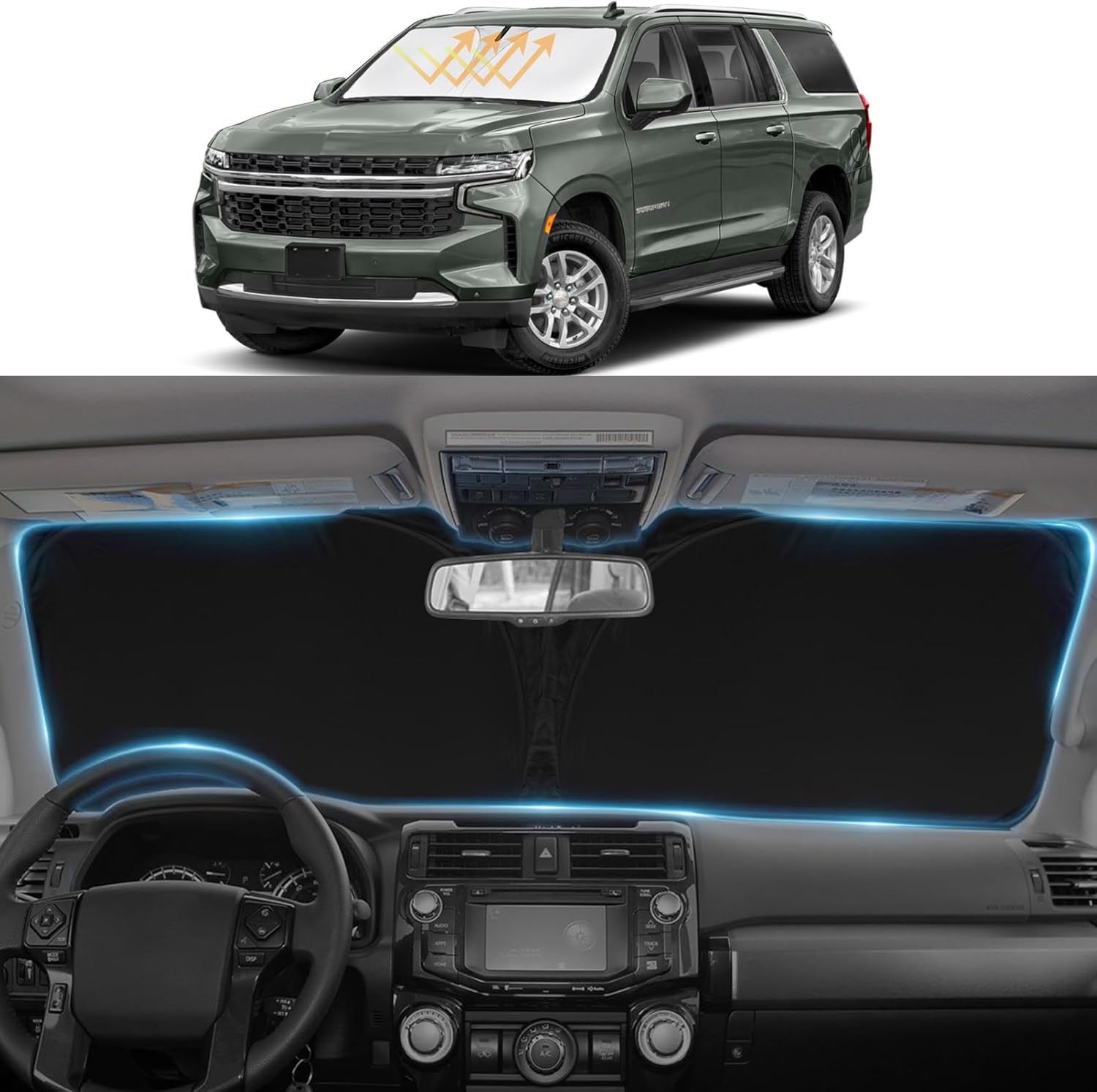 Windshield Sun Shade Sunshade for 2021-2023 2024 2025 Chevrolet Chevy Suburban Accessories Dual-Layer 240T Reflective Windshield Cover Front Window Protector Sun Visor Blocks UV Rays Keep Car Cooler for 2021-2025 Chevy Suburban