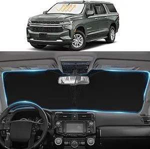 Windshield Sun Shade Sunshade for 2021-2023 2024 2025 Chevrolet Chevy Suburban Accessories Dual-Layer 240T Reflective Windshield Cover Front Window Protector Sun Visor Blocks UV Rays Keep Car Cooler