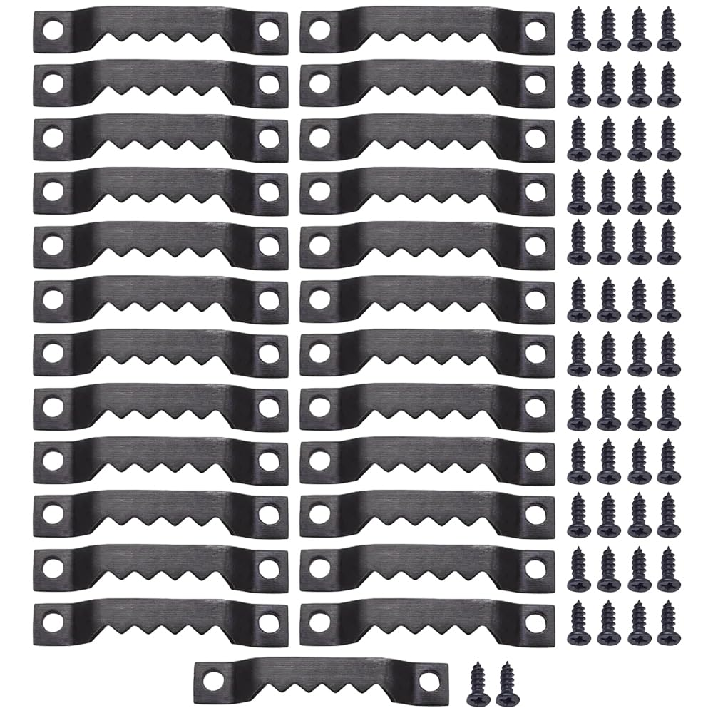 Aurisse Black 25 Piece Heavy Duty Sawtooth Hangers With Fixings, Picture Frame Hangers For Canvas, Clock, Painting And Artwork Display