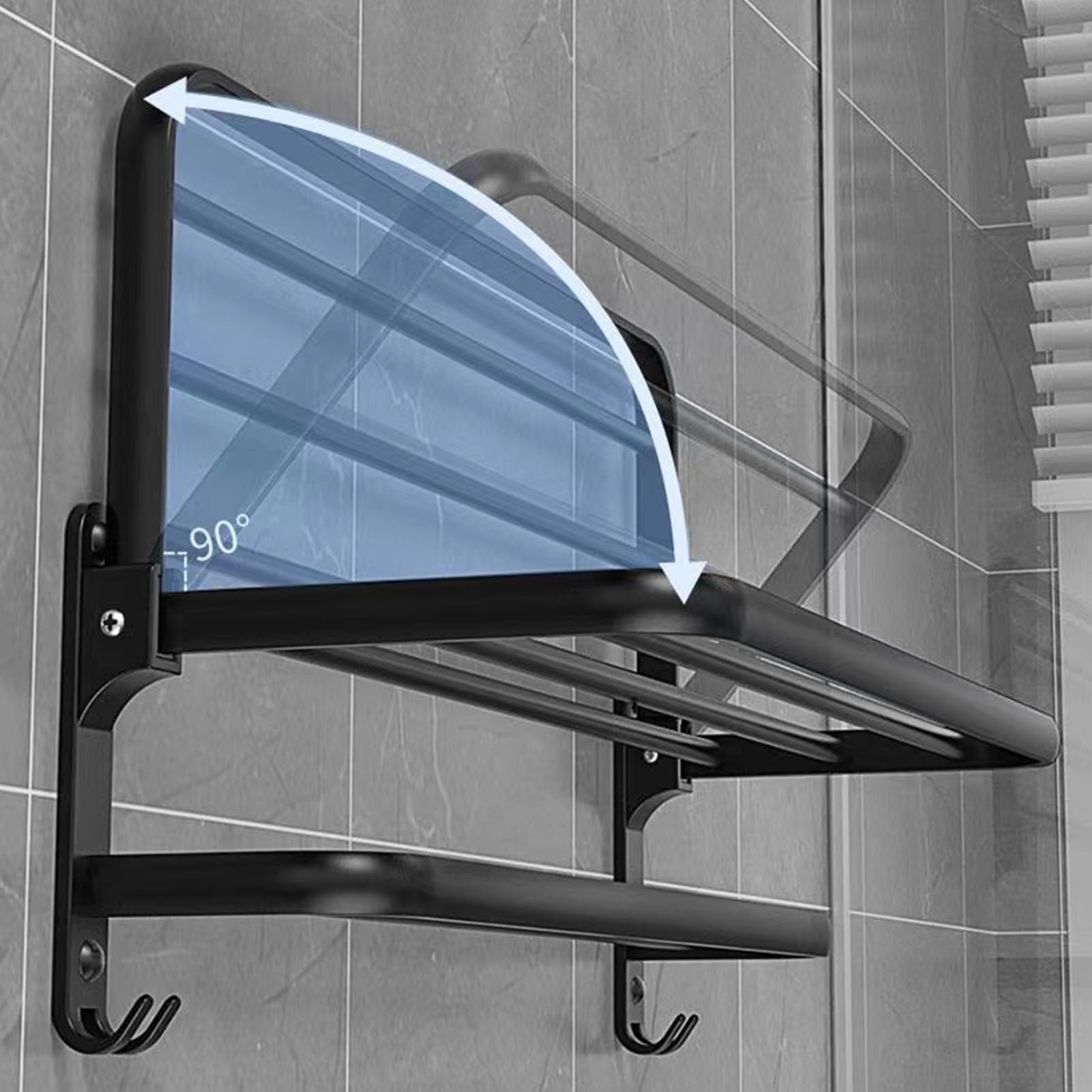 Toalleros de baño, Accesorios baño, Colgador Toalla de Pared Toallero con Ganchos, Barra Doble Estante de baño Toallero Doble Plegable de 90° per Bagno, Cucina, Hotel