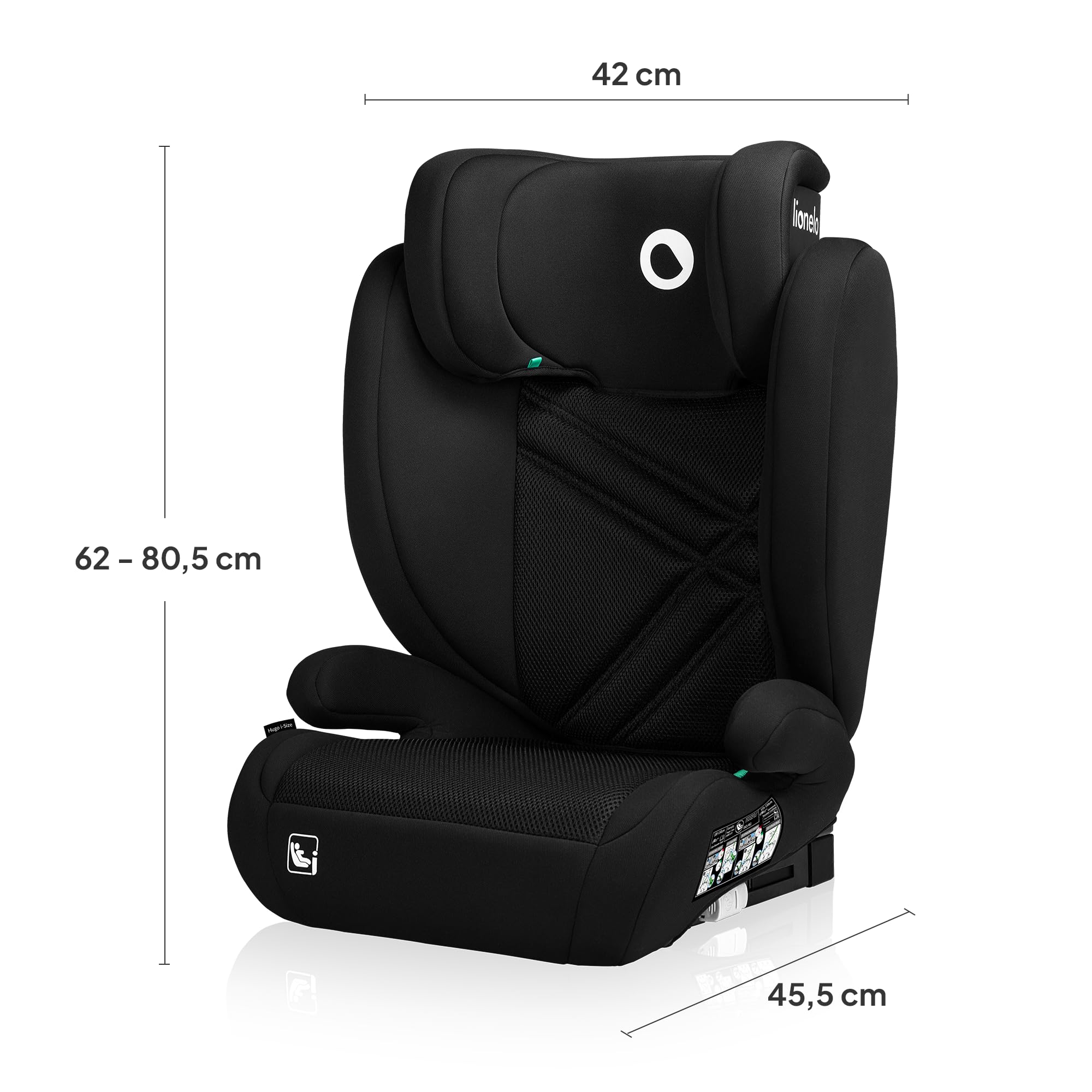Lionelo Hugo i-Size Kinderautositz Gruppe 2/3, 100–150 cm, 3–12 Jahre, ISOFIX, Seitenaufprallschutz