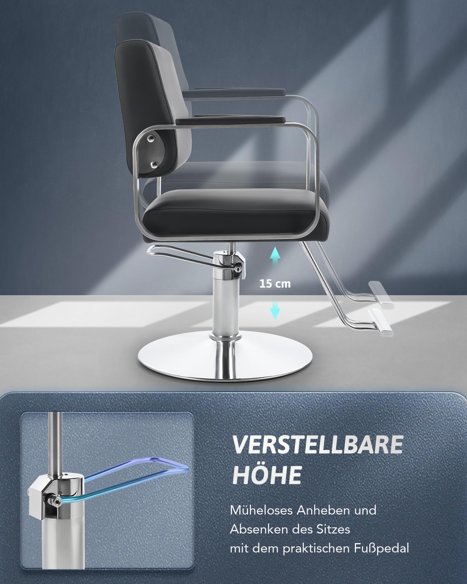 CO-Z Friseurstuhl Schwarz 41-56 cm Höhenverstellbar 360° Drehbar 250KG Barberstuhl