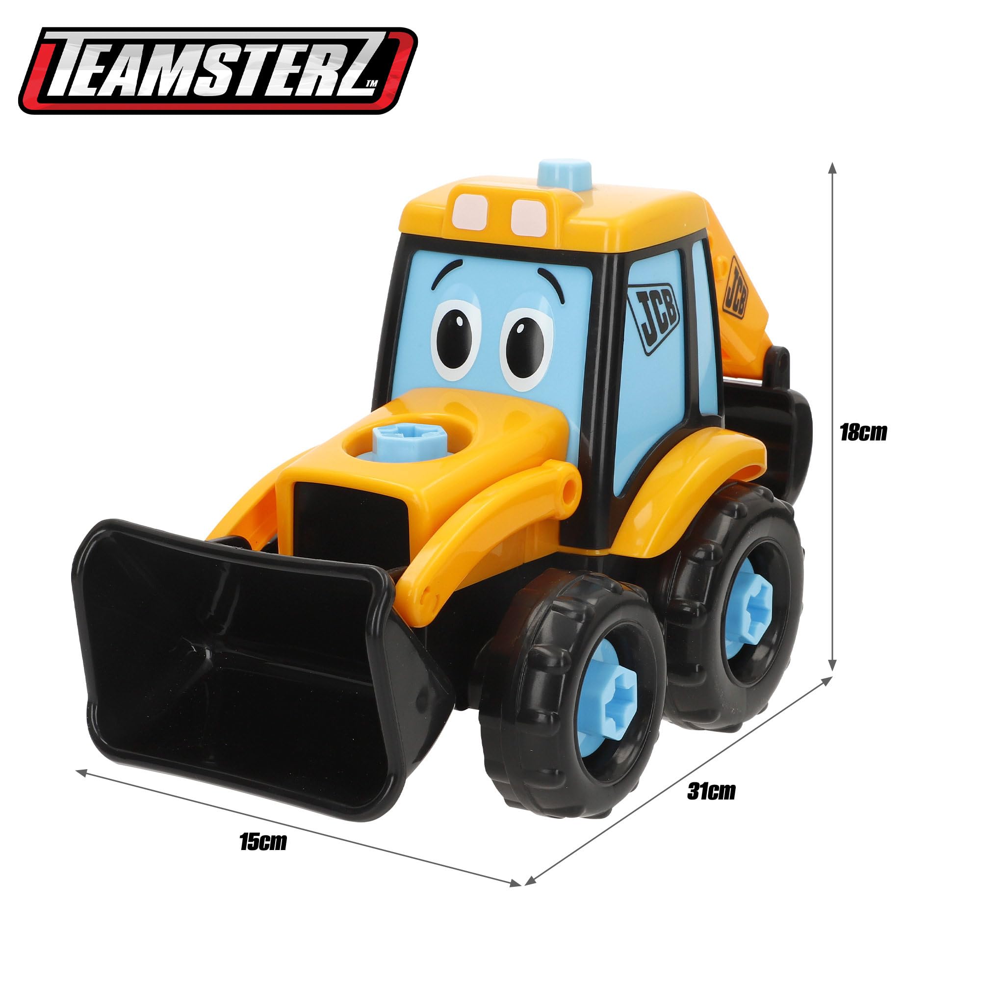 ColorBaby Teamsterz - Excavatrice Amovible, Tournevis électrique, Pelle Avant et arrière Mobiles, Jouet éducatif avec Grandes pièces, recommandée à partir de 18 Mois, Piles incluses (39507)