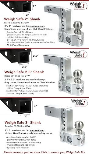 Vista 4 de Weigh Safe WS6–3 Soporte de bola de enganche ajustable con escala, la caída de 6" encaja con receptores de 3