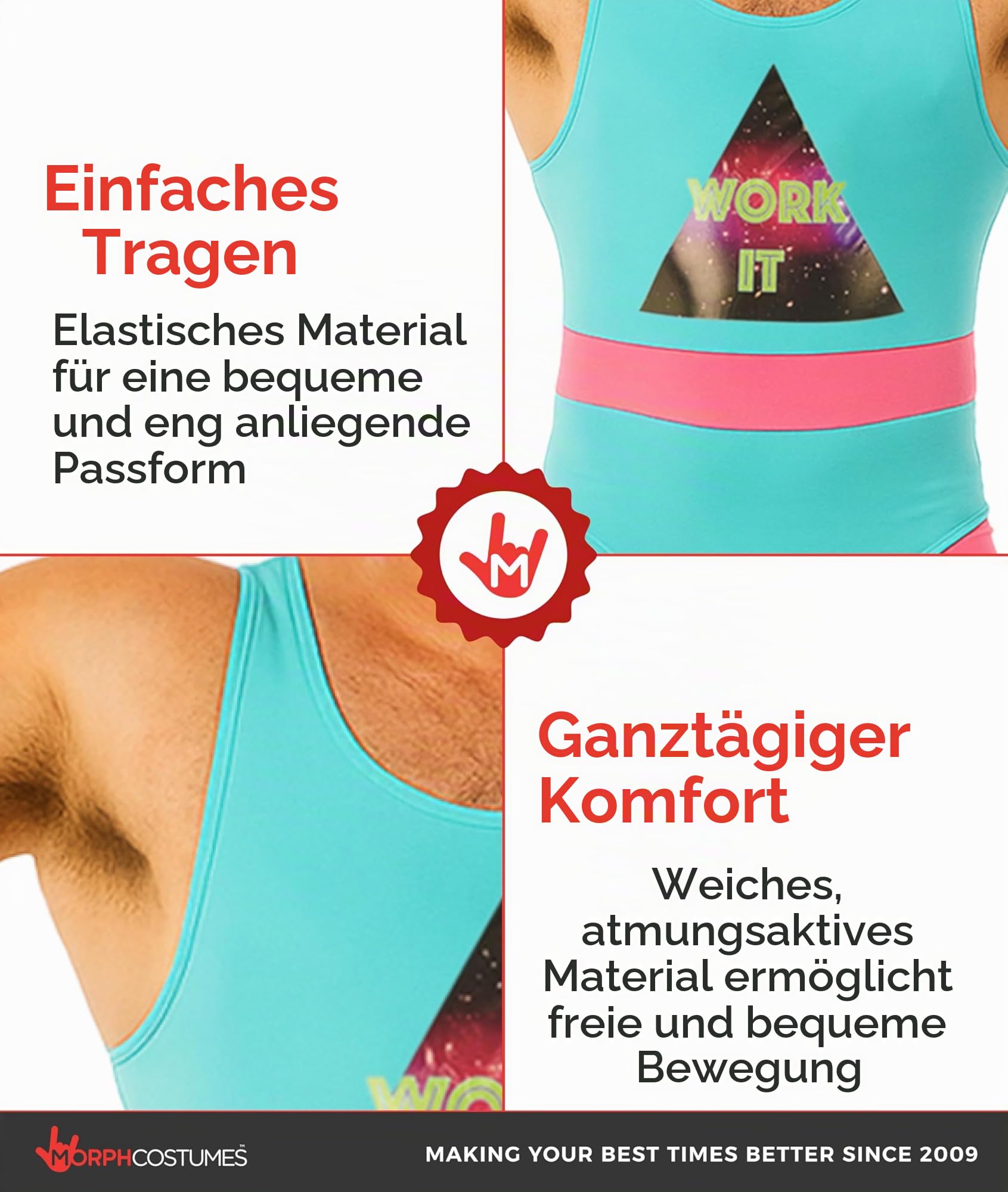 Fun Shack Aerobic Kostüm Herren, Aerobic Outfit 80er Herren, 80er Jahre Outfit Männer, Junggesellenabschied Kostum, Schlagermove Outfit Männer, Karneval & Fasching