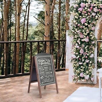 GiantexUK A Board Pavement Sign, Double Sided Wooden Chalkboard Blackboard with Adjustable Angle & Non-Slip Pads, Replaceable Advertising Display Stand for Café Pub Restaurant (45 x 41 x 78cm)