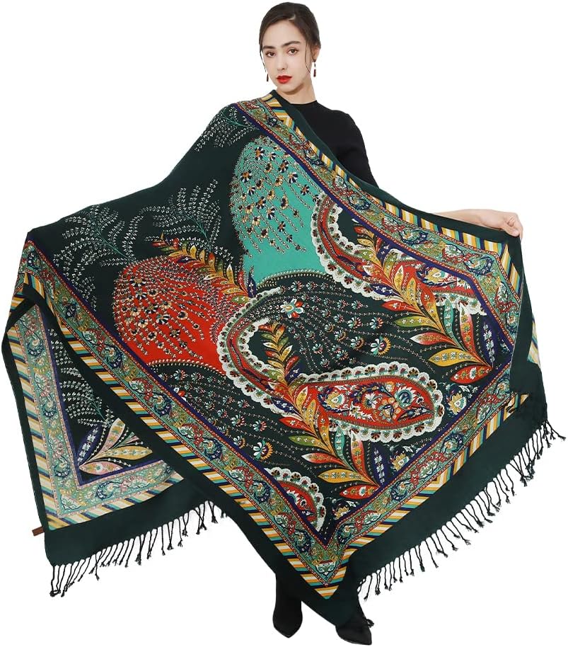 100% Pure Merino Wool Oversized Extra Large Cashmere Pashmina Warm Floral Scarf Shawl And Wrap Dupatta For Women