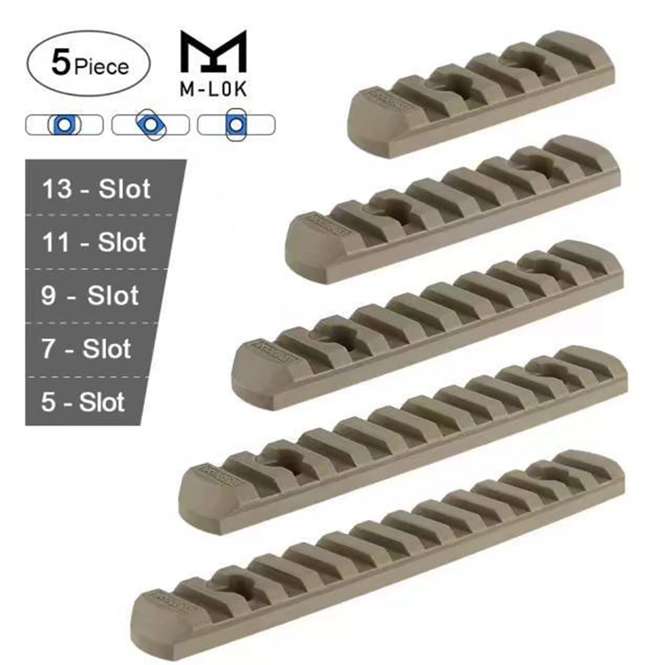 Szyna Picatinny Pack 5 brązowych szyn + śruby Mlok i klucz Airsoft do karabinu 20/21 mm taktyczny adapter Weaver akcesoria pistolet myśliwski wizjer paintball ręka Keymod