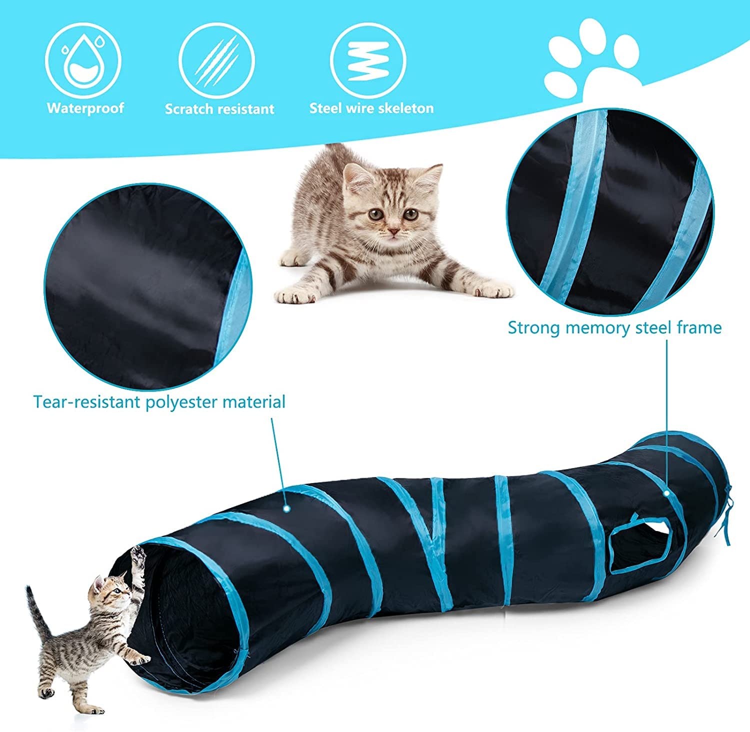 Aandyou S-Shaped Cat Tunnel, 2-Way Pet Tunnels for Indoor Cats Kittens, Small Animals, Pet Owners, Medium - Image 3