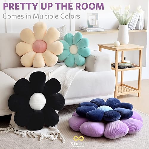 Vista 39 de Sioloc - Almohada en forma de flor, cojín de suelo, cojín de asiento, bonita decoración de habitación y almohada de felpa para dormitorio, sofá