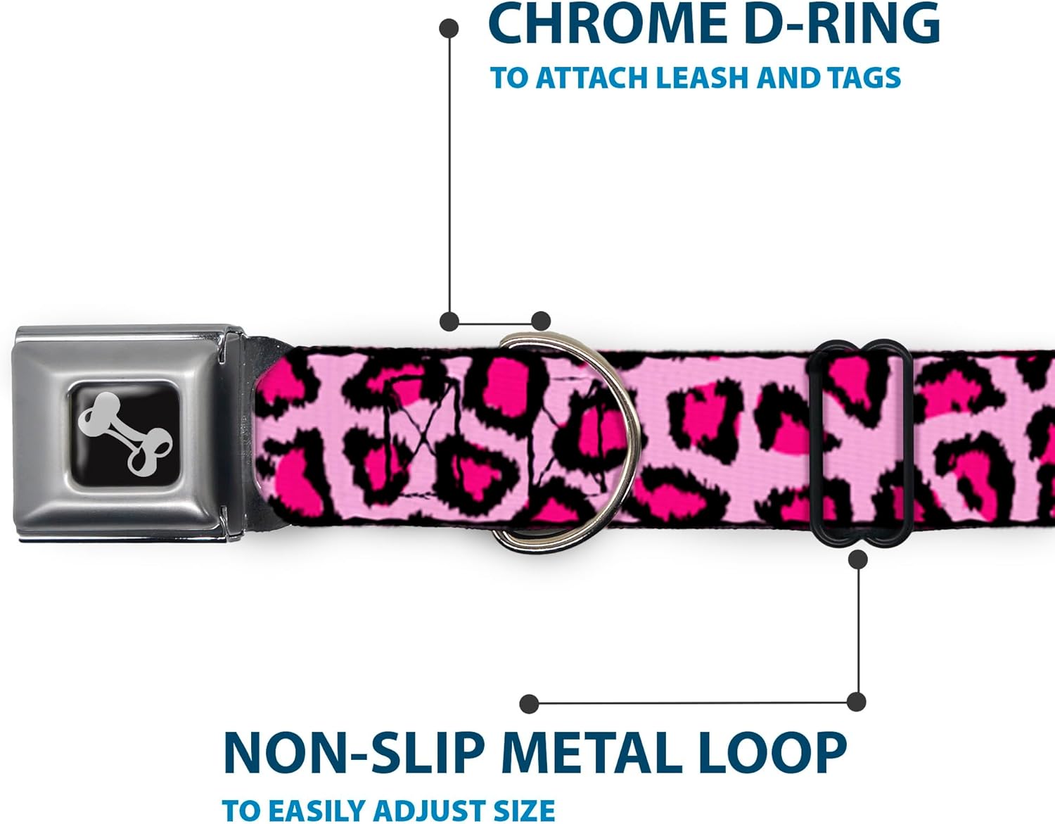 Buckle-Down Dog Collar Seatbelt Buckle Leopard Close Up Pink 11 to 17 Inches 1.0 Inch Wide, Multicolor, DC-W31233-M