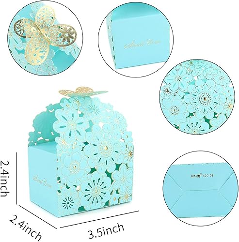 Miniatura 5 de Kslong 50 cajas de dulces huecas con diseño de flores y mariposas, cajas de regalo para galletas, regalos románticos de boda, bonita caja de