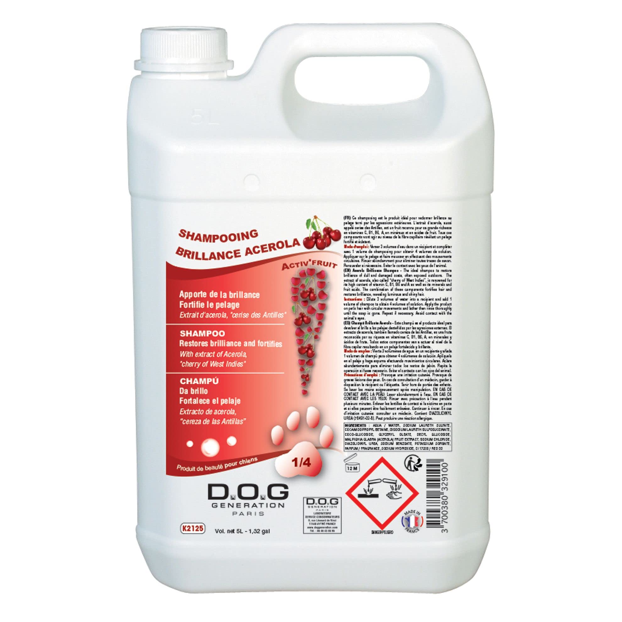 Dog Génération Shampooing Brillance Acérola pour Chien 5 L