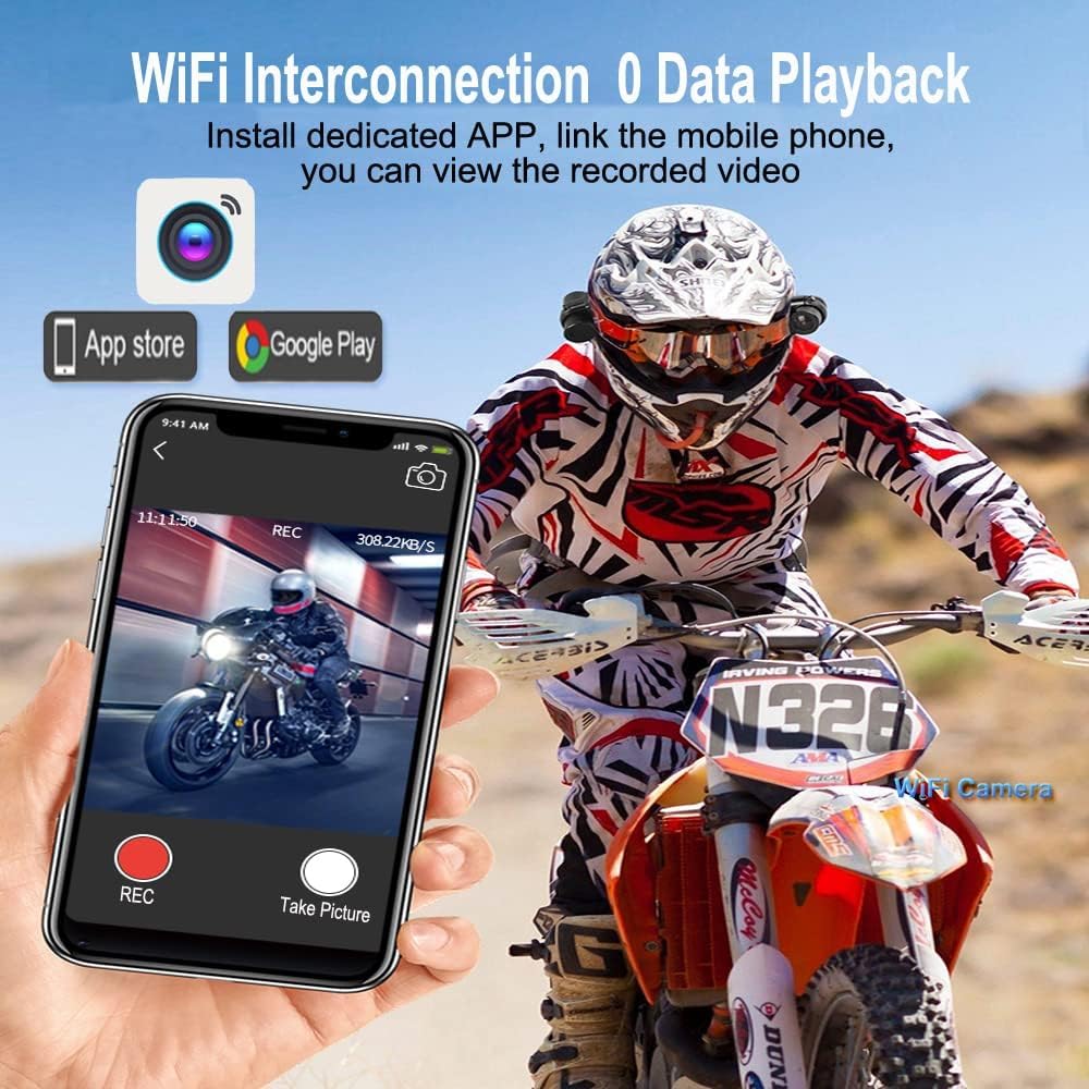VSYSTO WiFi Helmkameras für Fahrrad Motorrad mit Fernbedienung, 150 ° Weitwinkel HD 1080P Vorder- und Hinterkamera wasserdichte Action Cam Fahrrad Dash Kamera, Loop-Aufzeichnung, G-Sensor