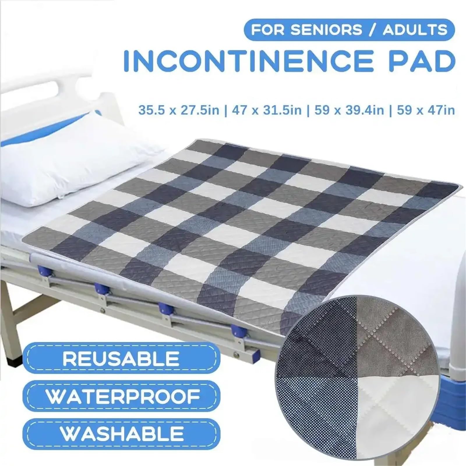 3 Pcs Urine Mat Elder Incontinence Pad Bed Protector Adult Diaper Nappy Beding Sheet Cloth Breathable Waterproof Washable Mattress para Doméstico(100x150cm)