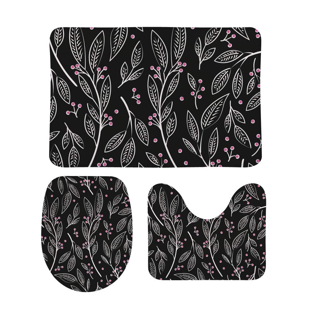 Tapis de salle de bain en U anti-froid et absorbant lot de 3 motifs fleurs