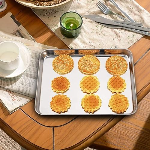 Miniatura 5 de Wildone Juego de 2 bandejas para hornear, de acero inoxidable, tamaño 12 x 10 x 1 pulgadas, no tóxicas, resistentes, acabado espejo, libre de óxido