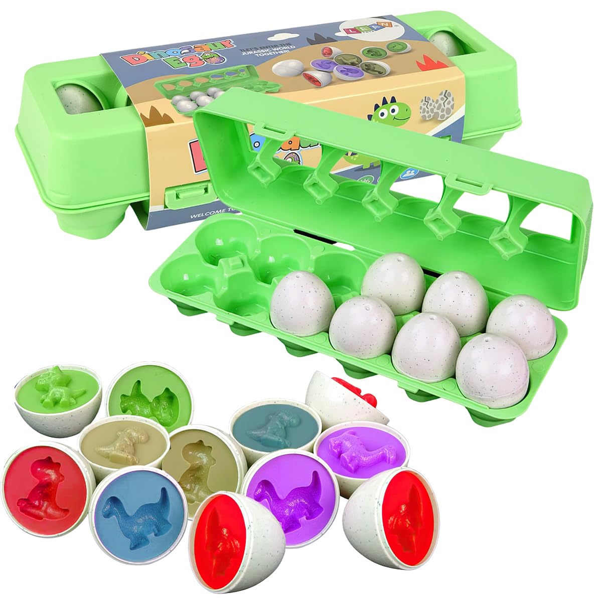 xwin sportseries 12 Pcs Kids Matching Dinosaurs Eggs with for Children Educational Learning Toy for Baby Toys Egg Puzzle Sensory Eggs with Storage Box Gift for Toddler