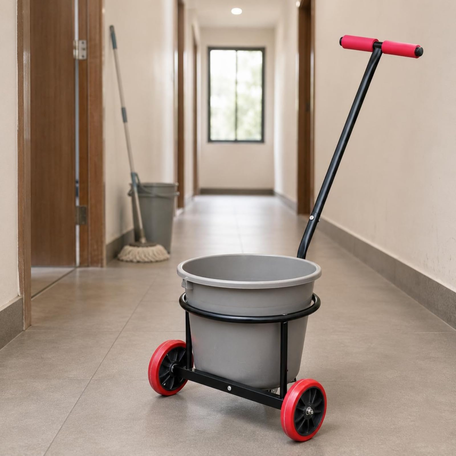 Colcolo Carrello Manuale per Secchi Mano Carrello di Trasporto Struttura a Telaio Aperto Metallo Duraturo Presa Comoda per Spingere E Sterzare Adatto a, Black Carbon Steel