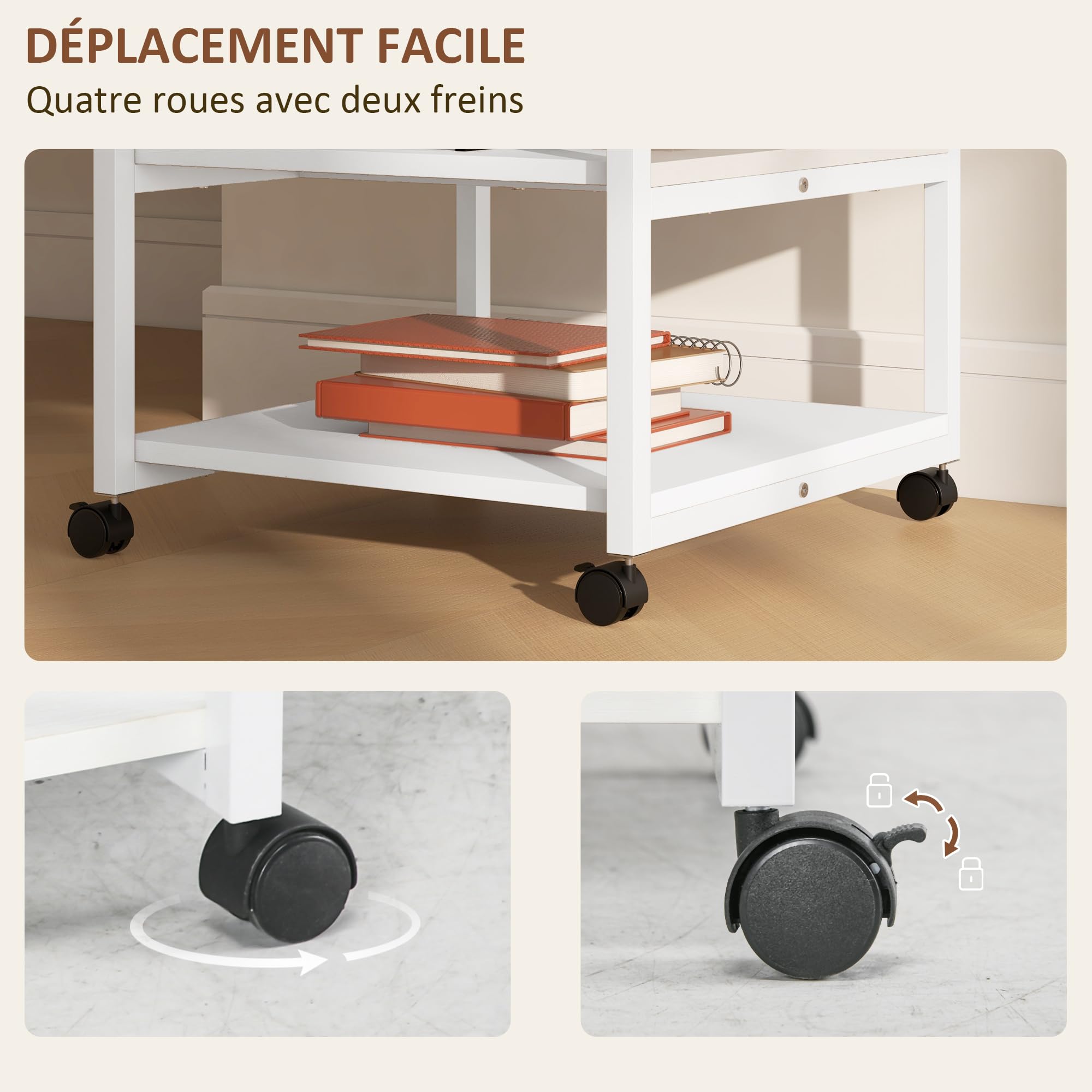 HOMCOM - Soporte para impresora (3 niveles, 50 x 50 x 52,5 cm), color negro