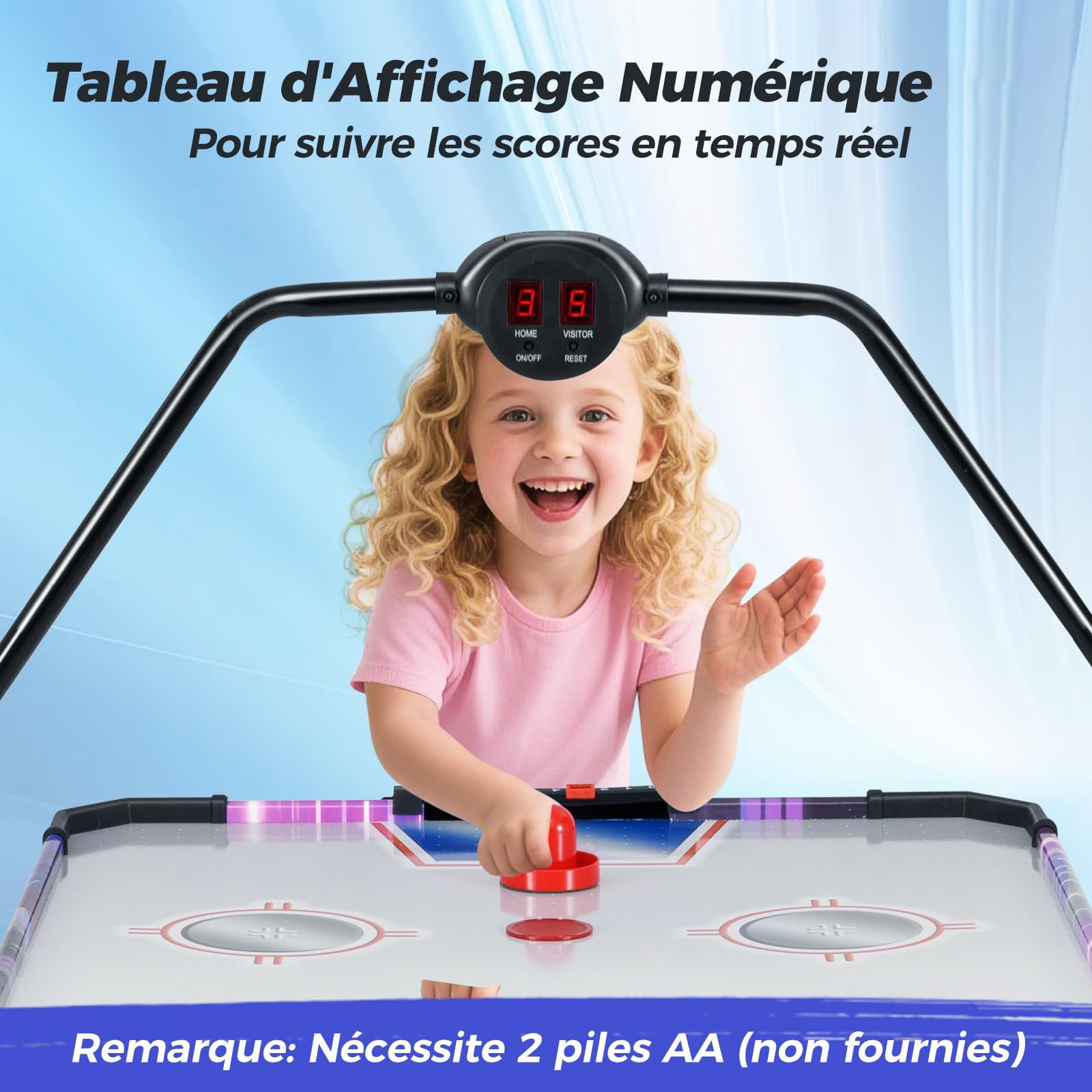 GOPLUS Table Air Hockey Enfants et Adultes, Table de Jeu de Palet Hockey avec Score Électronique LED& Lumières, Style Arcade avec 2 Palets, 2 Poignées