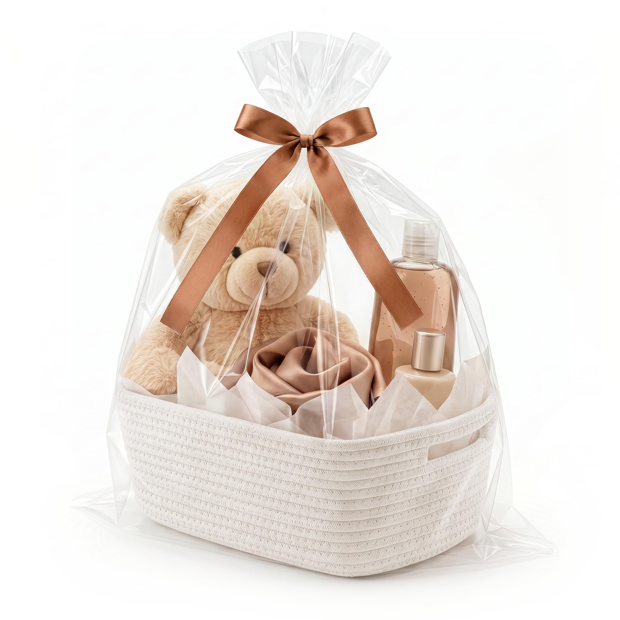 VIRETH HAUS Small Woven Basket with Gift Bag, Ribbon, Wrap Tissue Papers – Empty Gift Baskets to Fill for Valentines, Baby Shower, Easter, Christmas Day, Decorative Storage Bins for Toys — image 1