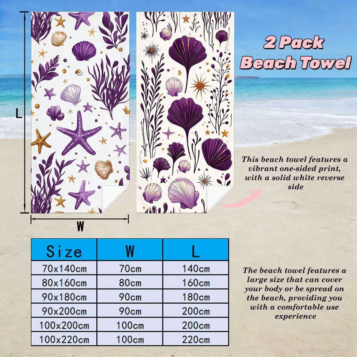Ręcznik plażowy XXL, 100 x 200 cm, zestaw 2 szt., z mikrofibry, ręcznik plażowy, morze, szybkoschnący, do sauny, fitness, bez piasku, ręcznik plażowy, do sauny, duży ręcznik kąpielowy, prezent dla