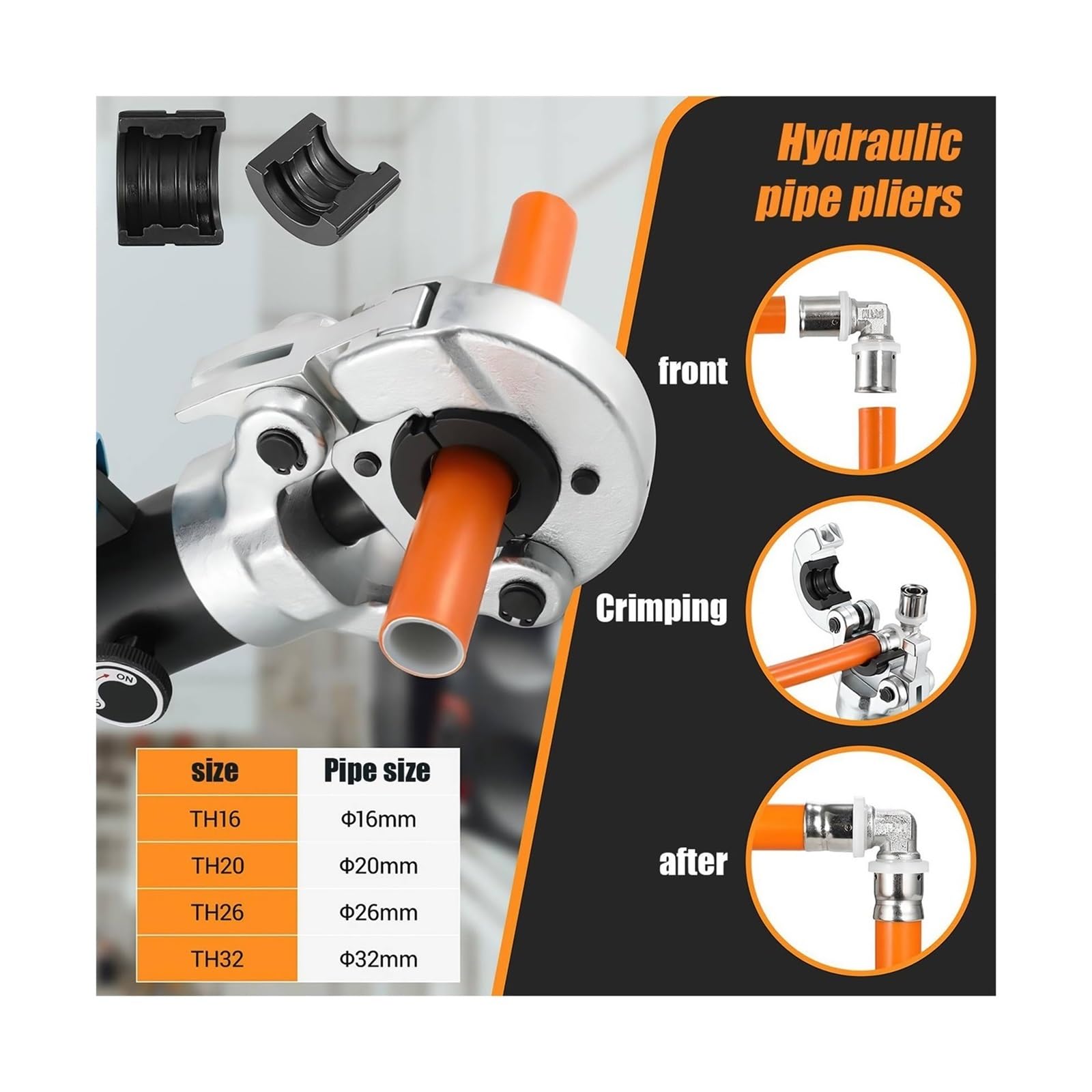 Expansor de tubo, Tubo Pex Hidráulico De Rotación 360 ​​°, Herramienta Prensado Tubos Plástico Y Aluminio, Mandíbulas TH, Kit Abrazadera Presión Plomería For Tuberías Calefacción Suelo
